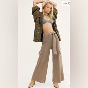 Free People Faroe Island Rib Knit Tie Belt Wide Leg Cargo Pant